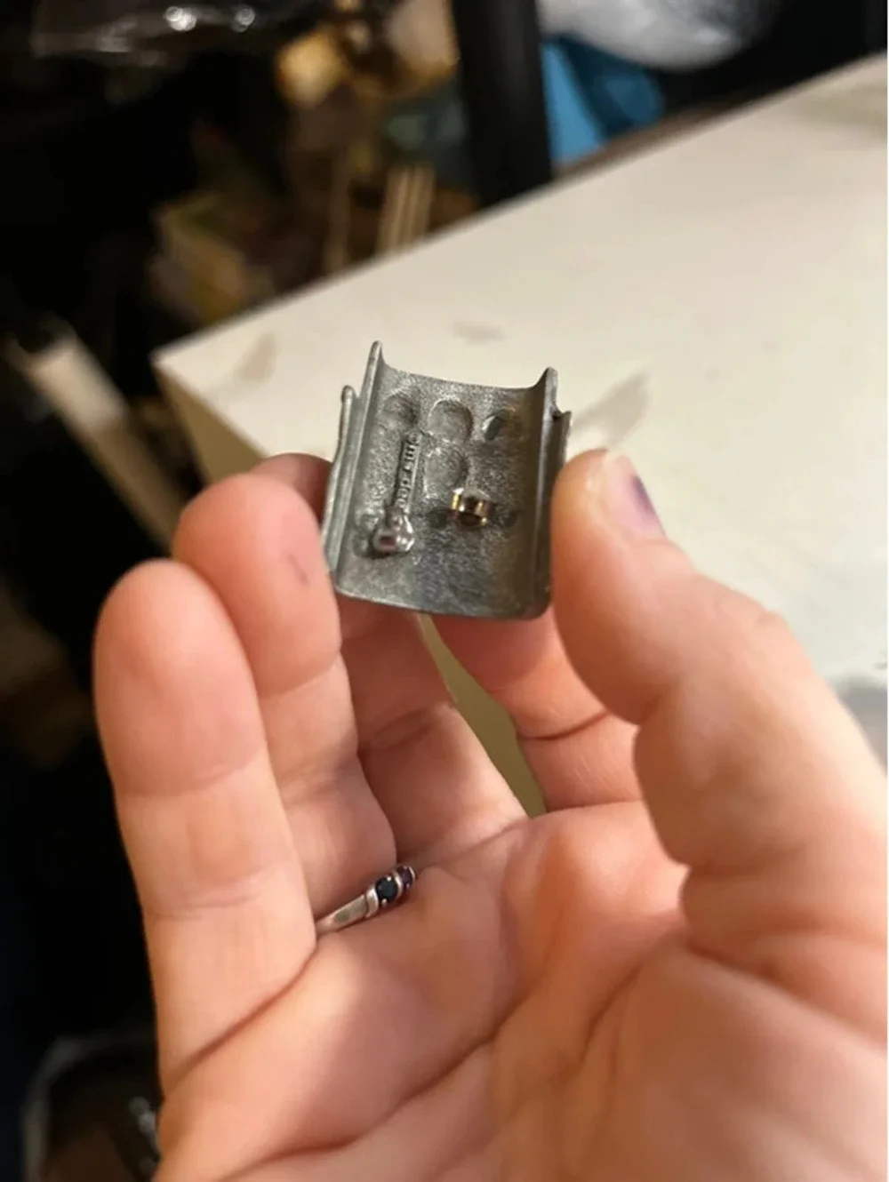Pewter cat bed with earrings